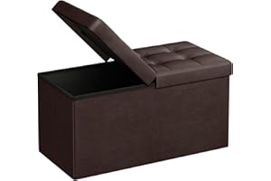 SONGMICS MAZIE Collection - 30 Inches Storage Ottoman Bench with Flipping Lid, Storage Chest Footstool, Load 660 lb, for Entryway, Living Room, Bedroom, Synthetic Leather, Brown ULSF45BR