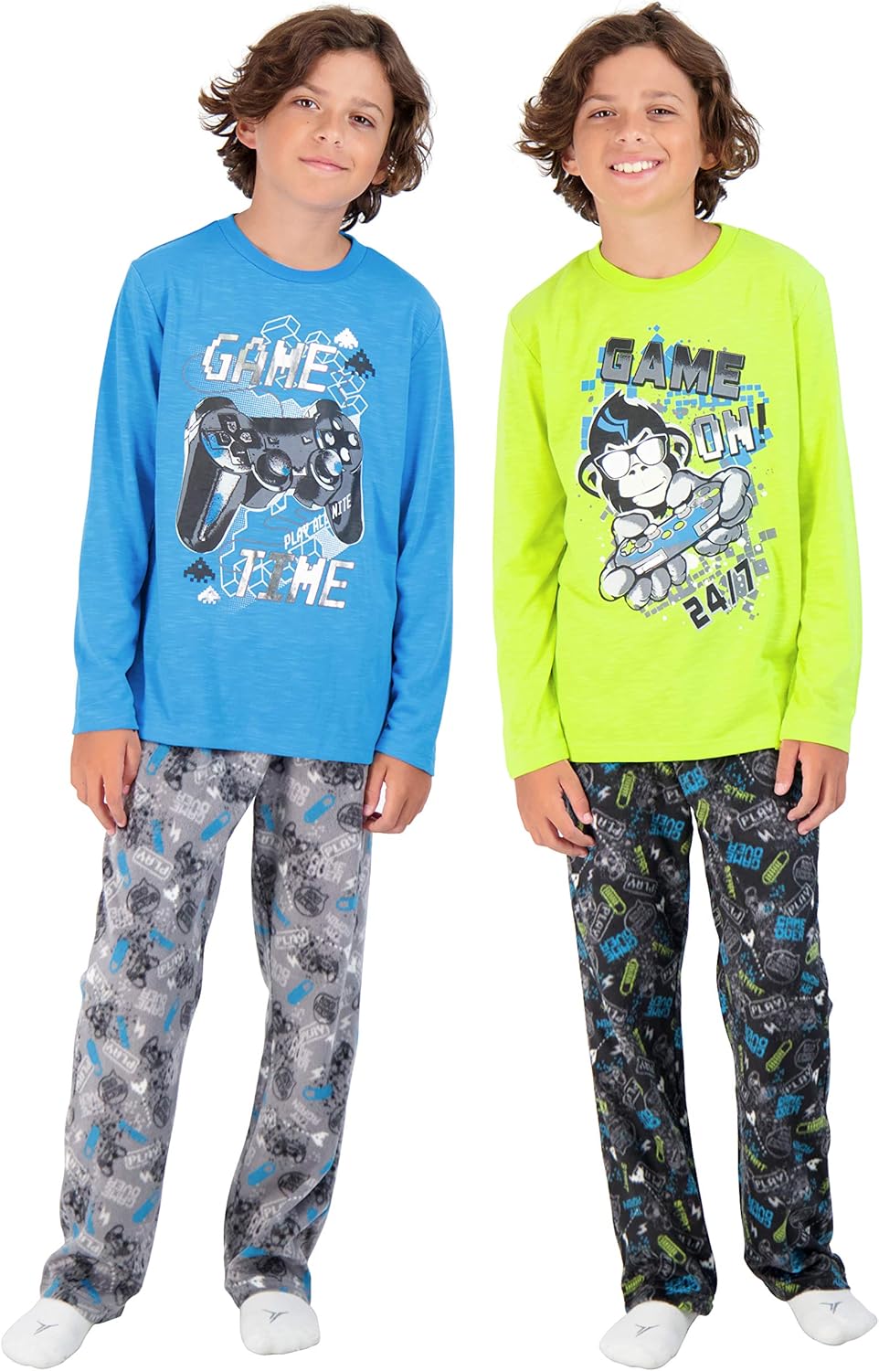 Sleep On It 4PC Boys Pajamas Set with Pajama Pants, Long & Short Sleeve