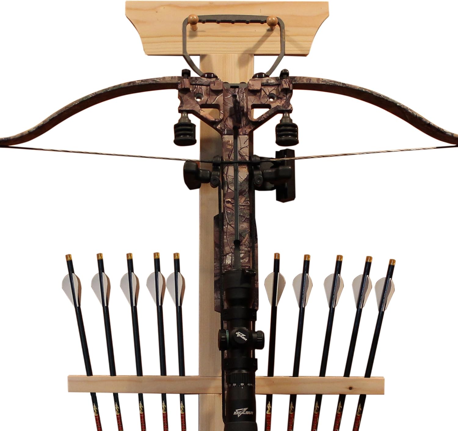 Rush Creek Creations Real tree Crossbow and 10 Arrow Bow Rack - 4 Minute Assembly - Extra Large Pegs: Sports & Outdoors