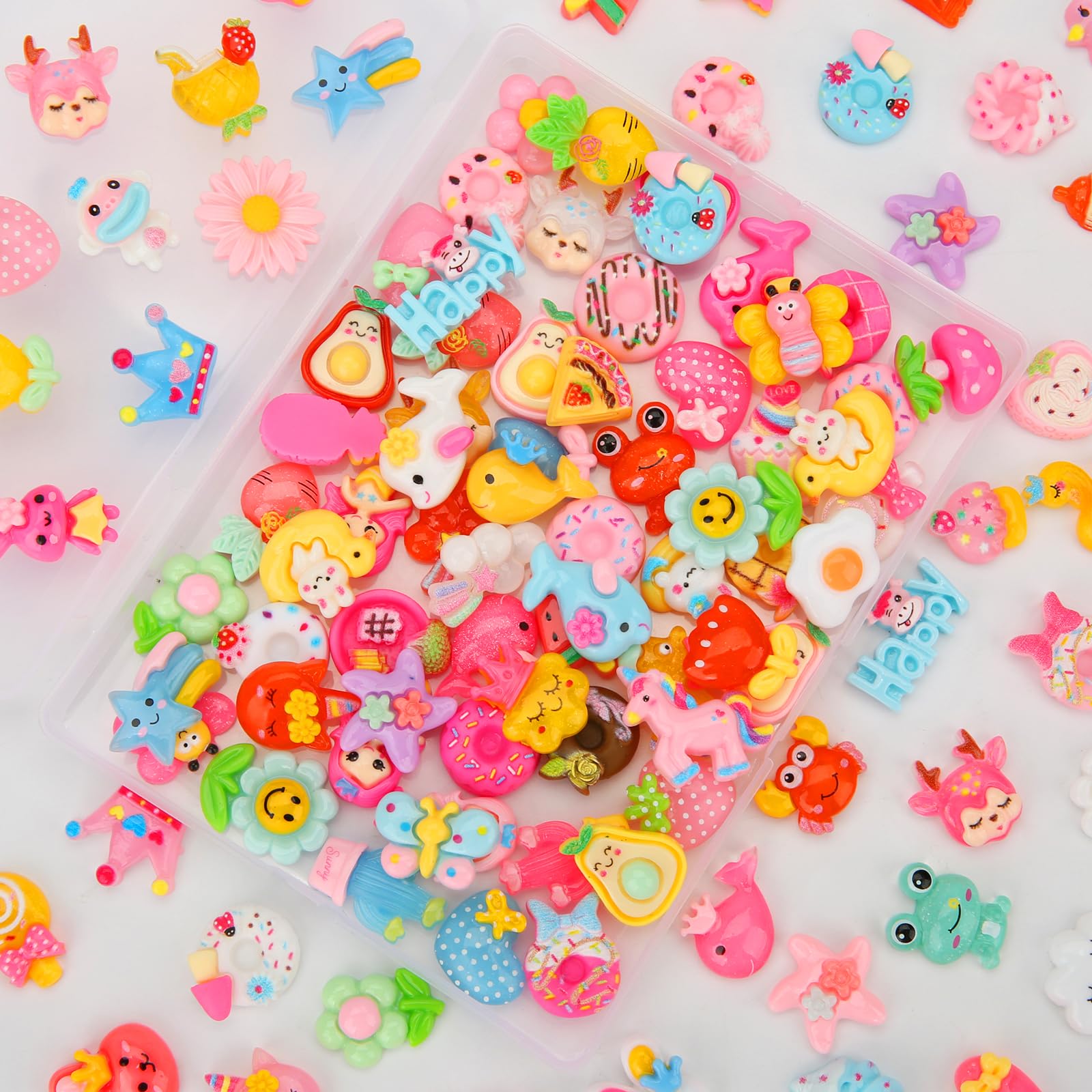 100pcs Slime Charms, Bulk Cute Resin Charms Set for Slime Add in Phone Junk Cases Nail Art Design Scrapbooking DIY Craft Decoration