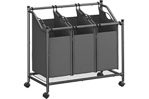 SONGMICS Laundry Sorter, Rolling Laundry Basket with 3 Removable Bags, Laundry Hamper, Laundry Cart, for Laundry Room, Bedroo