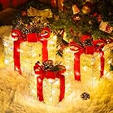 Set of 3 Christmas Lighted Gift Boxes,Indoor Outdoor Christmas Decorations, 65 LED outdoor lighted holiday displays,Plug-in Light Up Presents Box for Indoor Christma tree Home Yard Lawn Decor