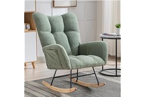ETCZOYE Nursery Rocking Chair Teddy Upholstered Glider Rocker Rocker Accent Chair with High Backrest Armchair Comfy Side Pocket Modern Rocking Accent Chairs for Living Room, Nursery, Office-Green