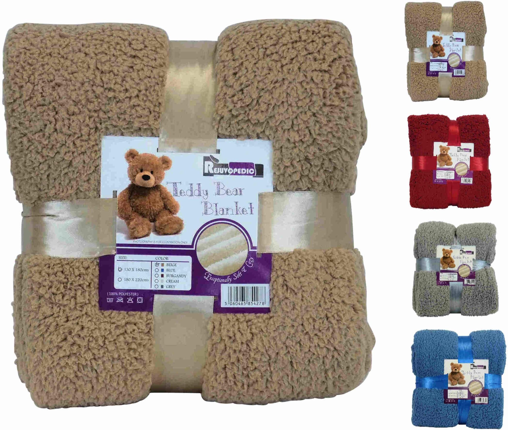 rejuvopedicTeddy Bear Blanket Sofa Fleece Throwover Throw Settees / 130x180cms / Beige