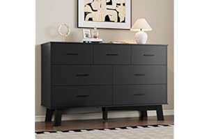 BORNOON Dresser for Bedroom with 7-Drawer, 47.2" Wide Modern Chest of Drawers with Metal Handles, X-Shape Base & Adjustable Center Leg, Anti-Tip Closet Organizers and Storage