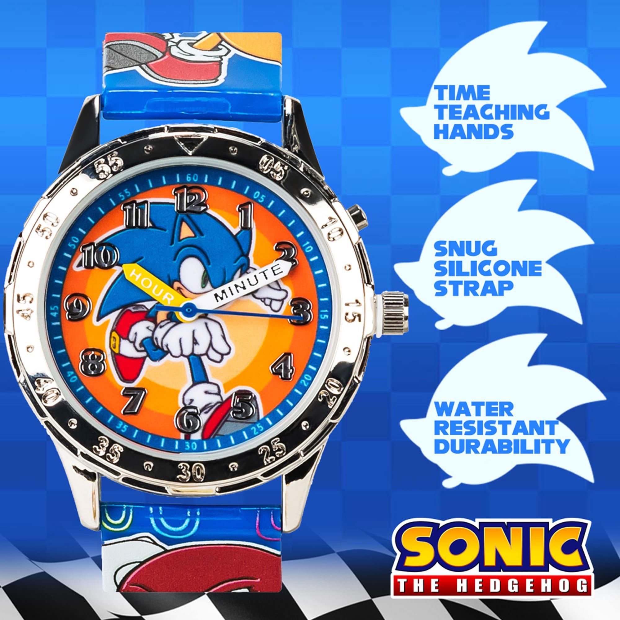 Sonic The Hedgehog Kids' Analog Watch - Colorful Dial with Sonic, Tails, and Knuckles, Durable Blue Strap, Perfect for Young Gamers