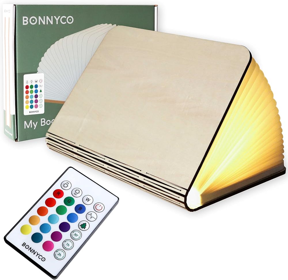 BONNYCO Led Book Light Wooden Folding Lamp with Remote 16 Colors Timer