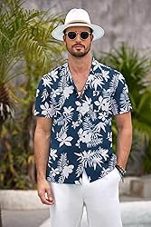COOFANDY Mens Hawaiian Shirt Short Sleeve Floral