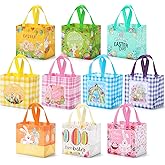 COTOPHER Easter Gift Bags with Handles, Large Easter Bags Reusable Non-Woven, Easter Treat Bags for Kids Easter Egg Hunt Party Supplies Decorations 10 Unique Patterns