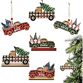 Fubotun 6Pcs Wooden Christmas Ornaments Red Truck Christmas Decor Christmassy Red Truck Wooden Hanging Ornaments Car Crafts with Bead for Xmas Tree Festival Holiday Party Christmassy Decorations