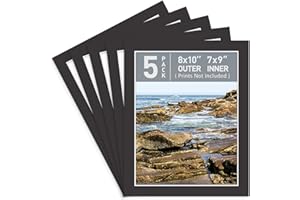 Golden State Art, Pack of 5, Pre-Cut 8x10 Picture Mats Bevel Edge 6.5x8.5 Opening for 7x9 Photos, Black