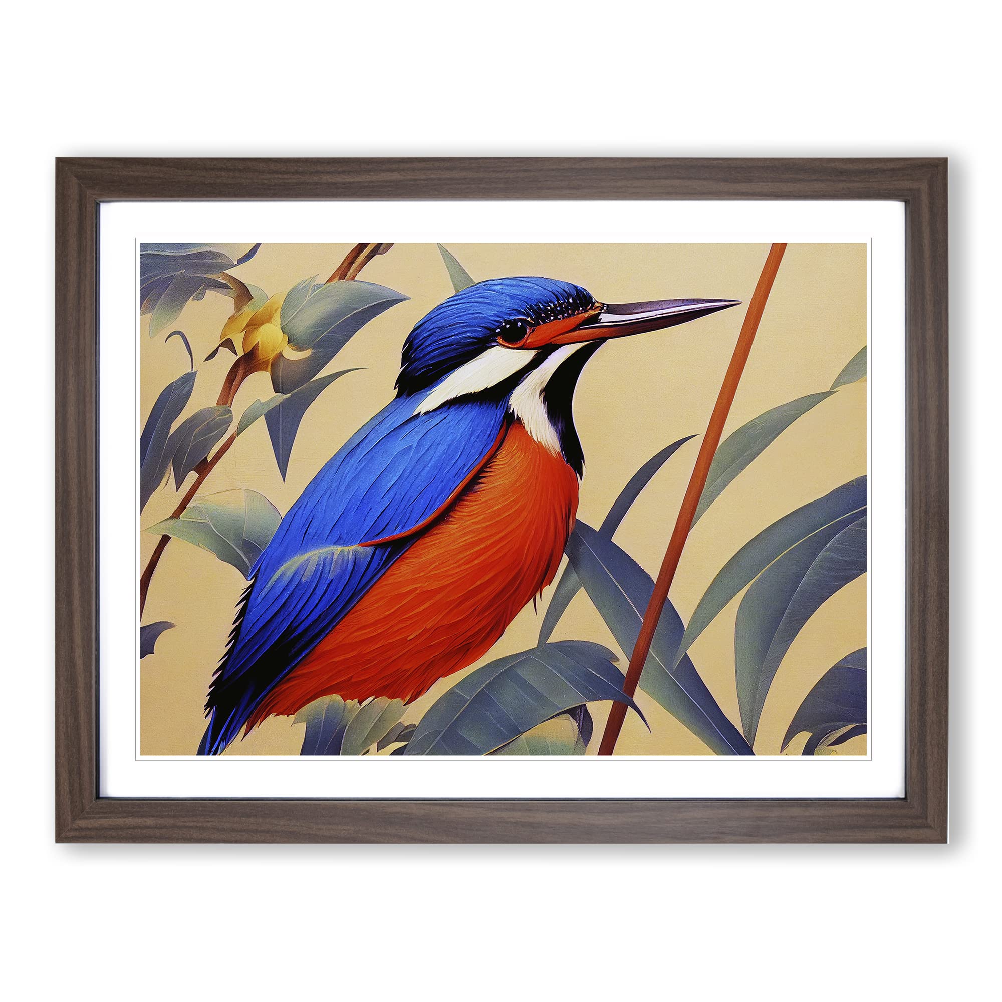 Vintage Art Kingfisher Bird Framed Print | A4 Walnut Framed Wall Art | Ready to Hang | Classic Nature Picture | Living Room Bedroom Lounge Office