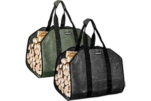 Infinicare Firewood Carrier with Handles - 2pcs Heavy Duty Canvas Firewood Bag w/Handle| Durable Wood Carrier for Firewood | Suitable for Indoor Fireplace and Outdoor Camping - Military Green & Black