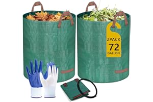 Doubleggs Reusable Yard Waste Bags, 72 Gallon Lawn and Leaf Bags 2 Pack with Reinforced Handles and Gardening Gloves, Heavy Duty Standable Garden Waste Bags for Leaves, Grass, Camping, Recycling