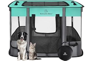 ROMANTIC BEAR Dog Playpen,Pet Playpen,Foldable Dog Cat Playpens,Portable Exercise Kennel Tent Crate,Water-Resistant Breathable Shade Cover, Indoor Outdoor Travel Camping Use for Small Animals with Carrying Case(M)