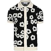 OXKNIT Mens Vintage Polo Shirts Casual Flower Pattern Knit Golf Polo Shirts Short Sleeve Jacquard Design