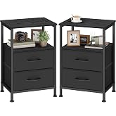 SONGMICS Nightstand with 2 Fabric Drawers, End Table with Open Shelf | Set of 2, 15.6 x 11.8 x 23.8 inches, for Bedroom and Living Room, Ink Black, BELLAH Collection ULGS062B101S