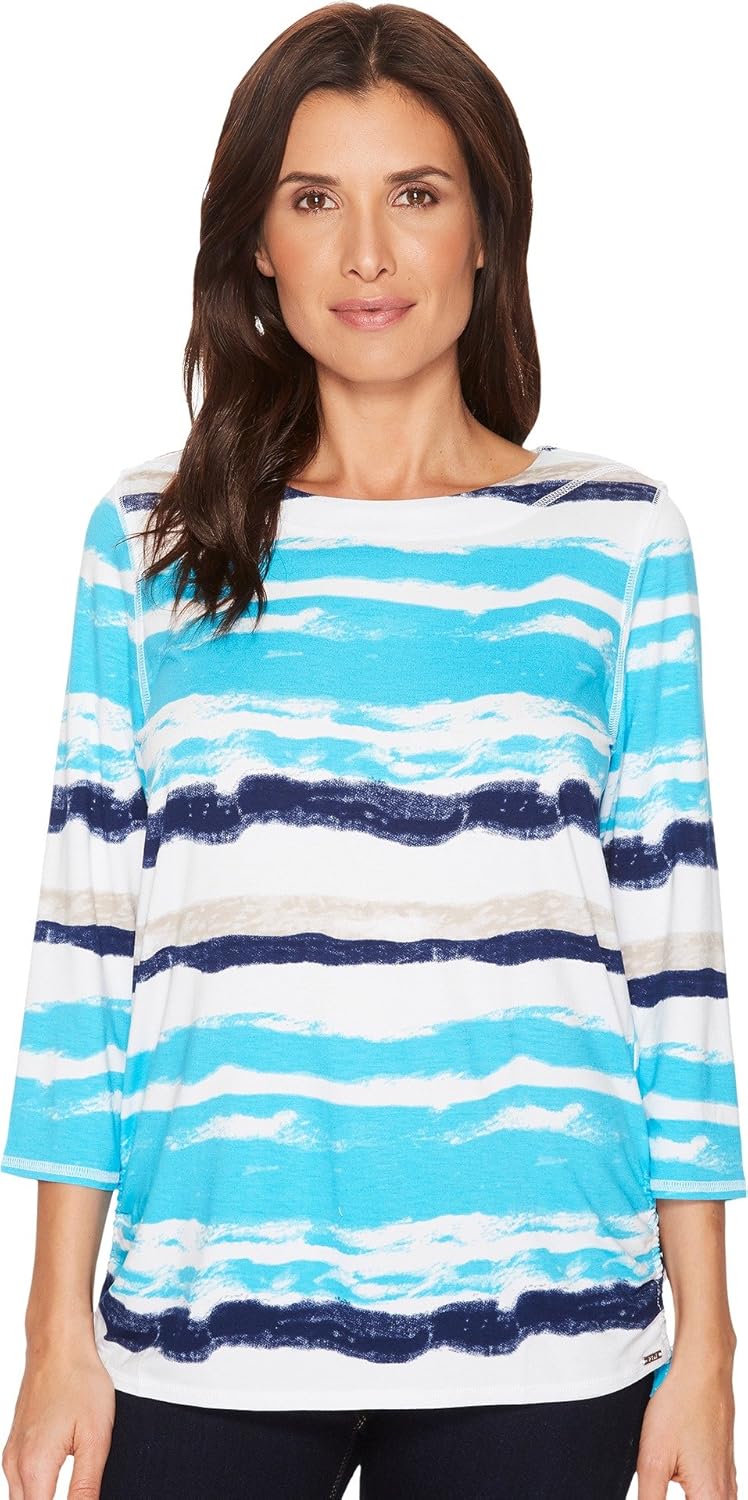 FDJ French Dressing Jeans Women's Water Color Stripe Top Turquoise