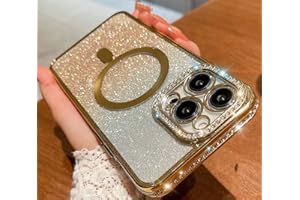wahhle for iPhone 11 Pro Max Magnetic Glitter Case, Luxury Plating Cute Bling Diamond Inlay Phone Cover Compatible with Magsa