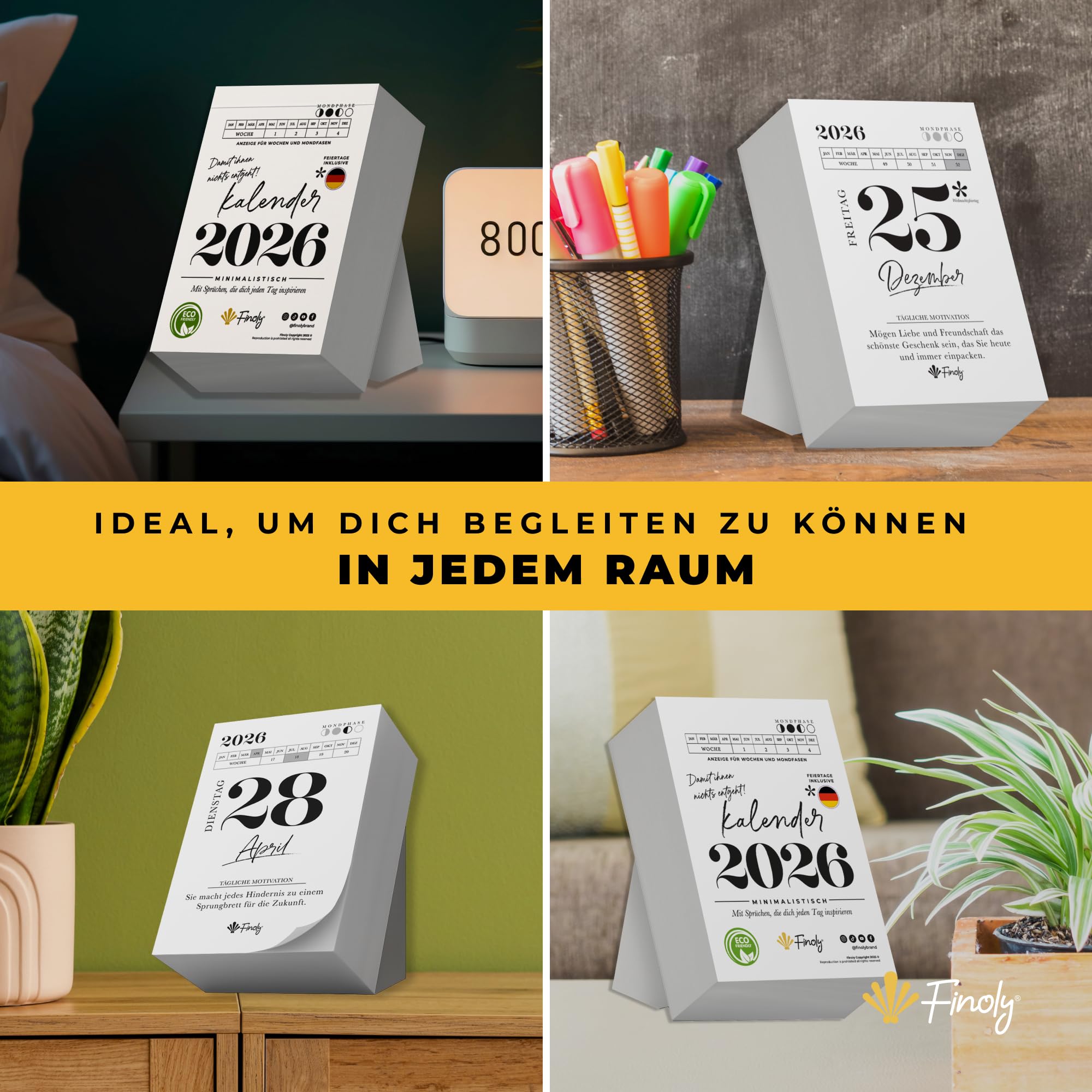 Finoly Tageskalender 2026 Abreißkalender Jan 2026 Dez 2026 (12 Mon) | Abreisskalender 2026 Täglich Lustig für Ruhe & Motivation | Abreißkalender 2026 Sprüche Inspiration, Übungen 13,5x9,5 cm 2