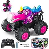 Tcvents Remote Control Car, 2.4Ghz Unicorn Rc Monster Truck for Girls Rchargeable Rc Truck with Lights & Music, 360° Rotating Stunts RC Cars Toys Birthday Easter Gifts for Kids 3-5 6 7 8-12