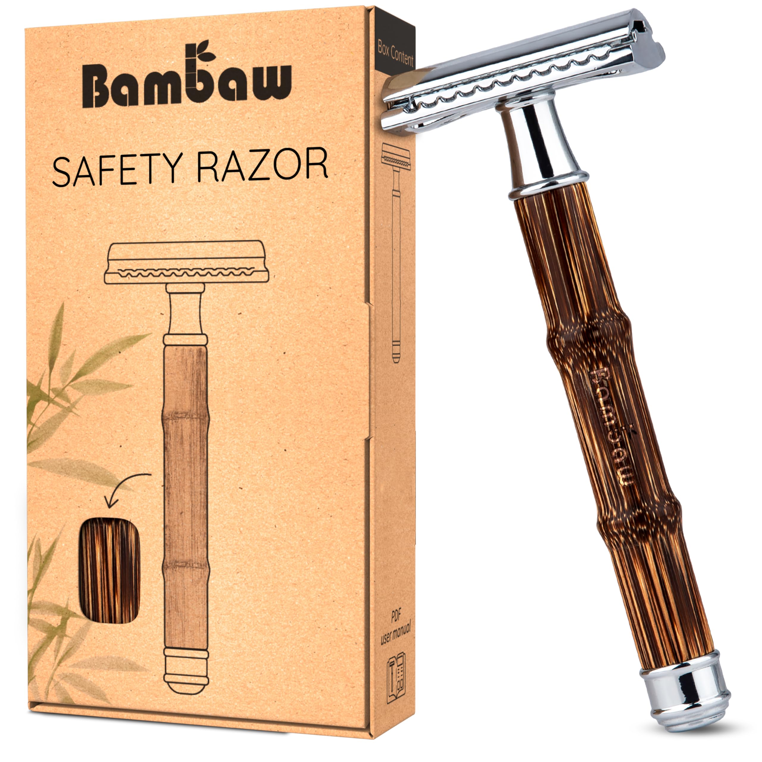 Bambaw Single Blade Razor for Men & Women, Manual Shaving, Great for Face & Full Body, Safety Razors Women, Suitable for All Skin Types, Close & Clean Shave, No Blade Included (Slim Bamboo Silver)