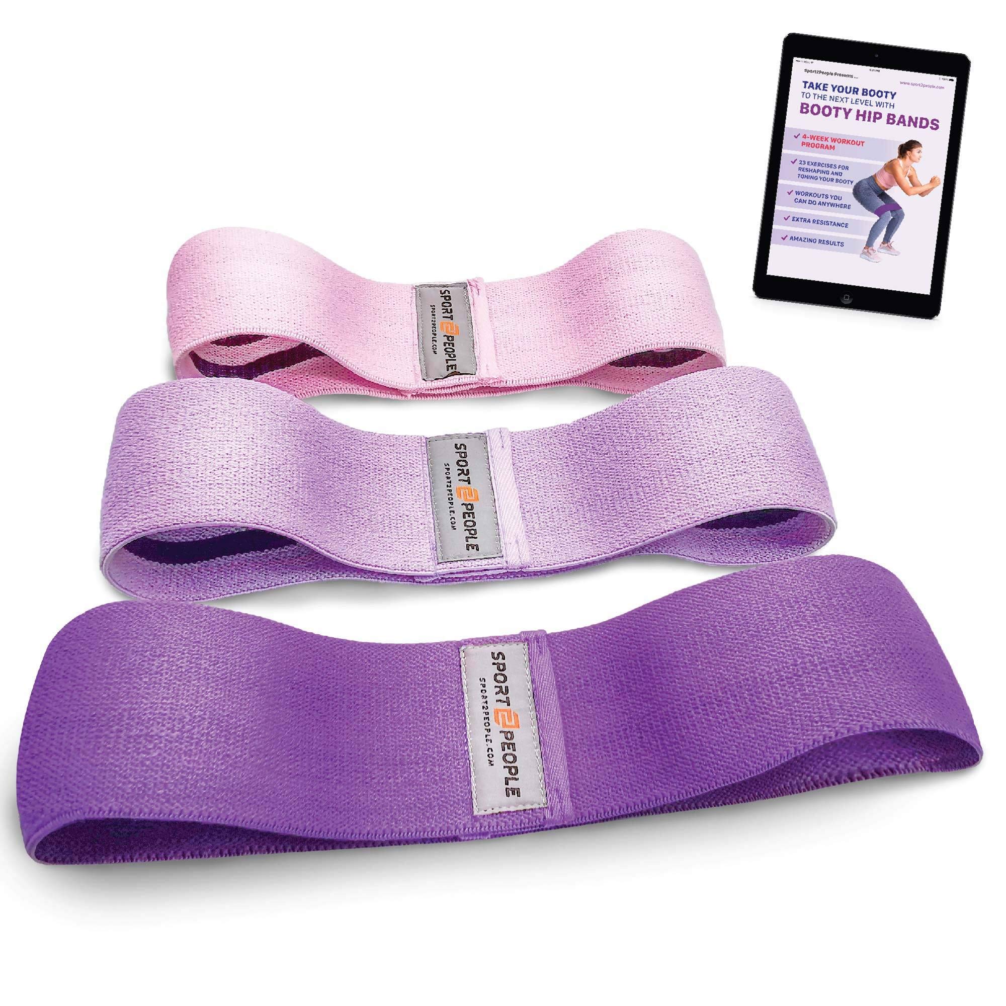 sport2people Exercise Band for Legs and Butt with Free 4-Week Booty Workout Program - Fabric Resistance Loop Bands Set for Booty, Hips, Strength Training, Home Gym, Fitness (Set