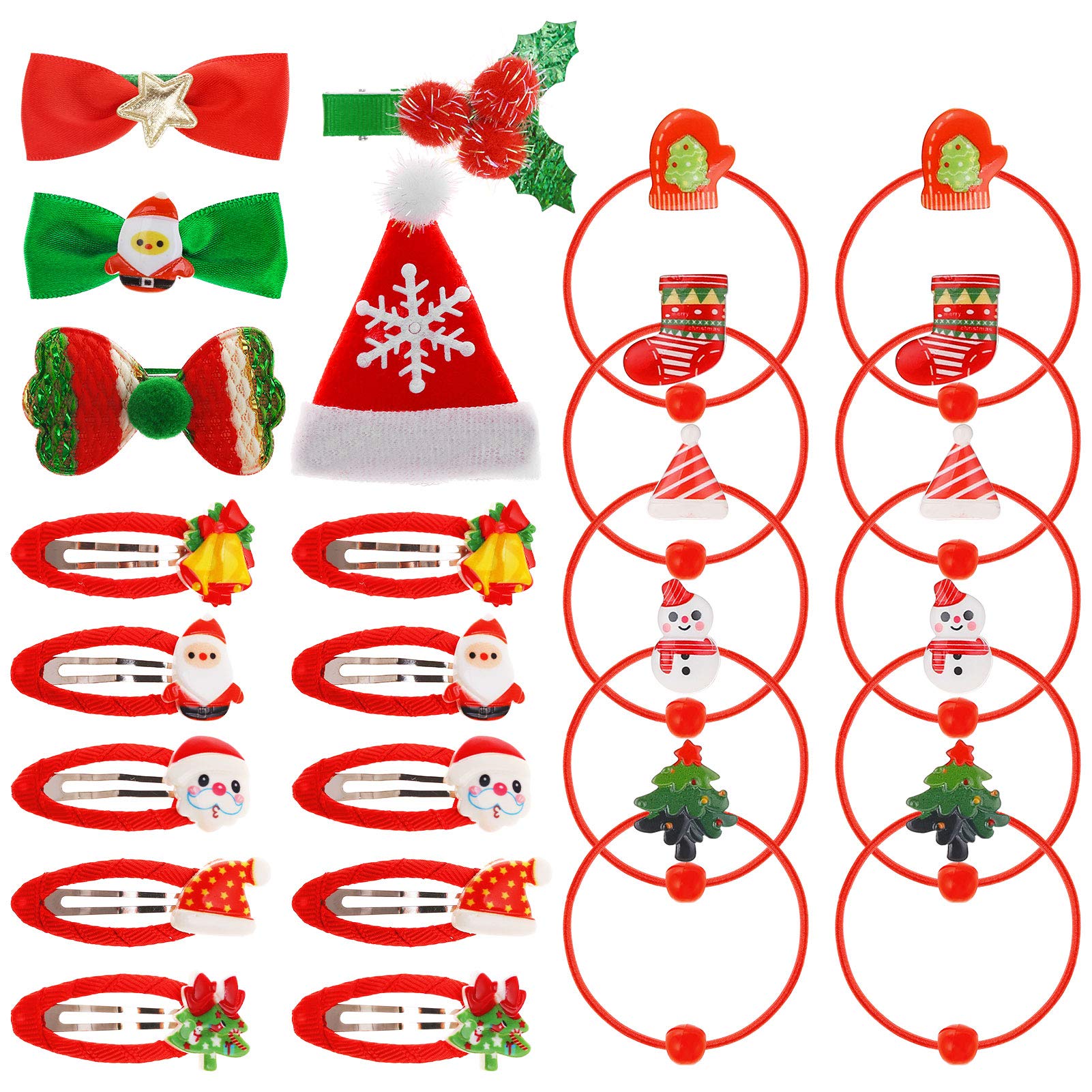 25pcs Christmas Girls Hair Accessories, Kids Bows Hair Clips Hair Ties Snap Barrettes for Children and Adults