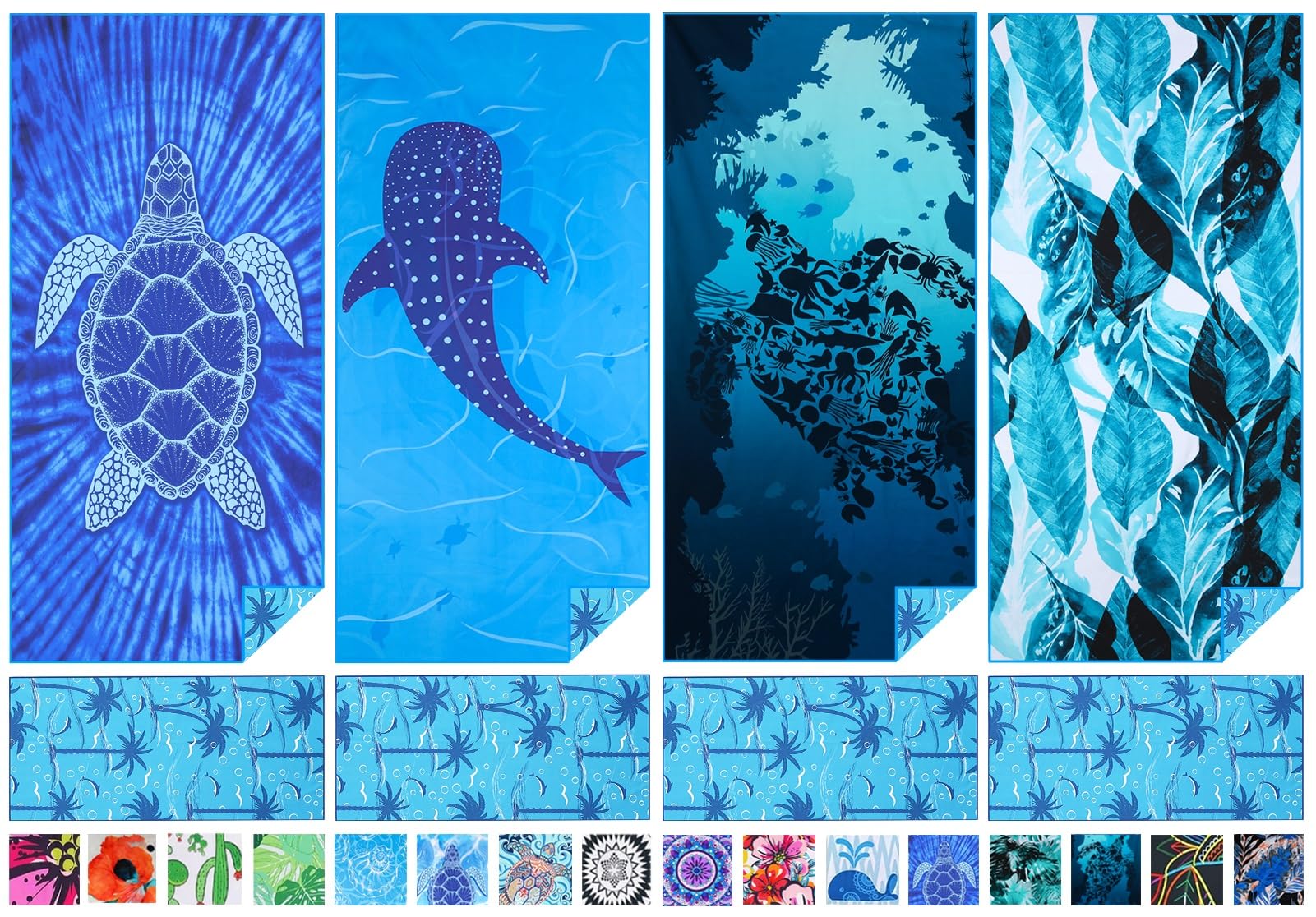 4 Pack Microfiber Lightweight Thin Beach Towel Sand Free Quick Dry Super Absorbent Compact Oversized Large Towels for Swimming Pool Yoga Gym Travel Vacation Beach Accessories Essentials for Adults — image 1