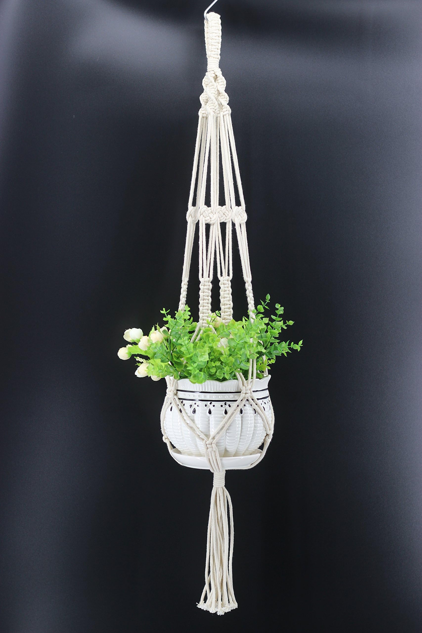 Kingbuy Decorative Plant Hanger Hanging Plant Hanger Macrame Indoor Outdoor Hanging Planter Basket Cotton Rope 4 Legs 43Inch (2Pack)