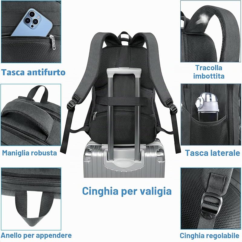 Zaino Porta PC Porta Pranzo Termico, Zaino Lavoro Uomo Donna Grande