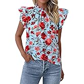 PRETTYGARDEN Women's Ruffle Short Sleeve Summer Tops 2026 Trendy Floral Trim Neck Casual Dressy Chiffon Boho Blouses Shirts
