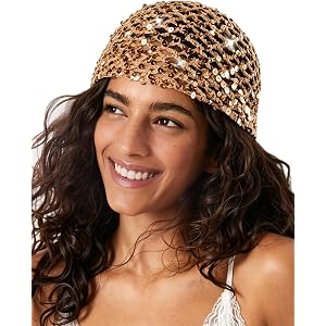 Ababalaya 100% Cotton Handmade Crochet Hat Y2K Boho Handmade Knit Beanie Hollow Out Sequin Skull Caps for All Seasons