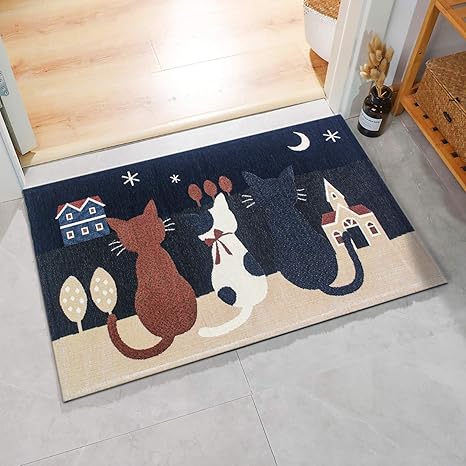 Amazon 玄関マット ねこ柄 げんかんまっと 洗える 薄型 玄関マット 屋内 室内 洗面所マット おしゃれ 玄関まっと すべり止め 耐磨耗性 防臭 ネービーブルー 50 80cm 玄関マット オンライン通販
