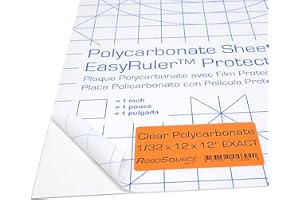 ROBOSOURCE Polycarbonate Clear Plastic Sheet 12" X 12" X 0.030" (1/32") Exact with EasyRuler Film, Shatter Resistant, Easy to Cut, Bend, Mold Than Plexiglass. Window Panel, Industrial, Hobby, Home, DIY, Crafts