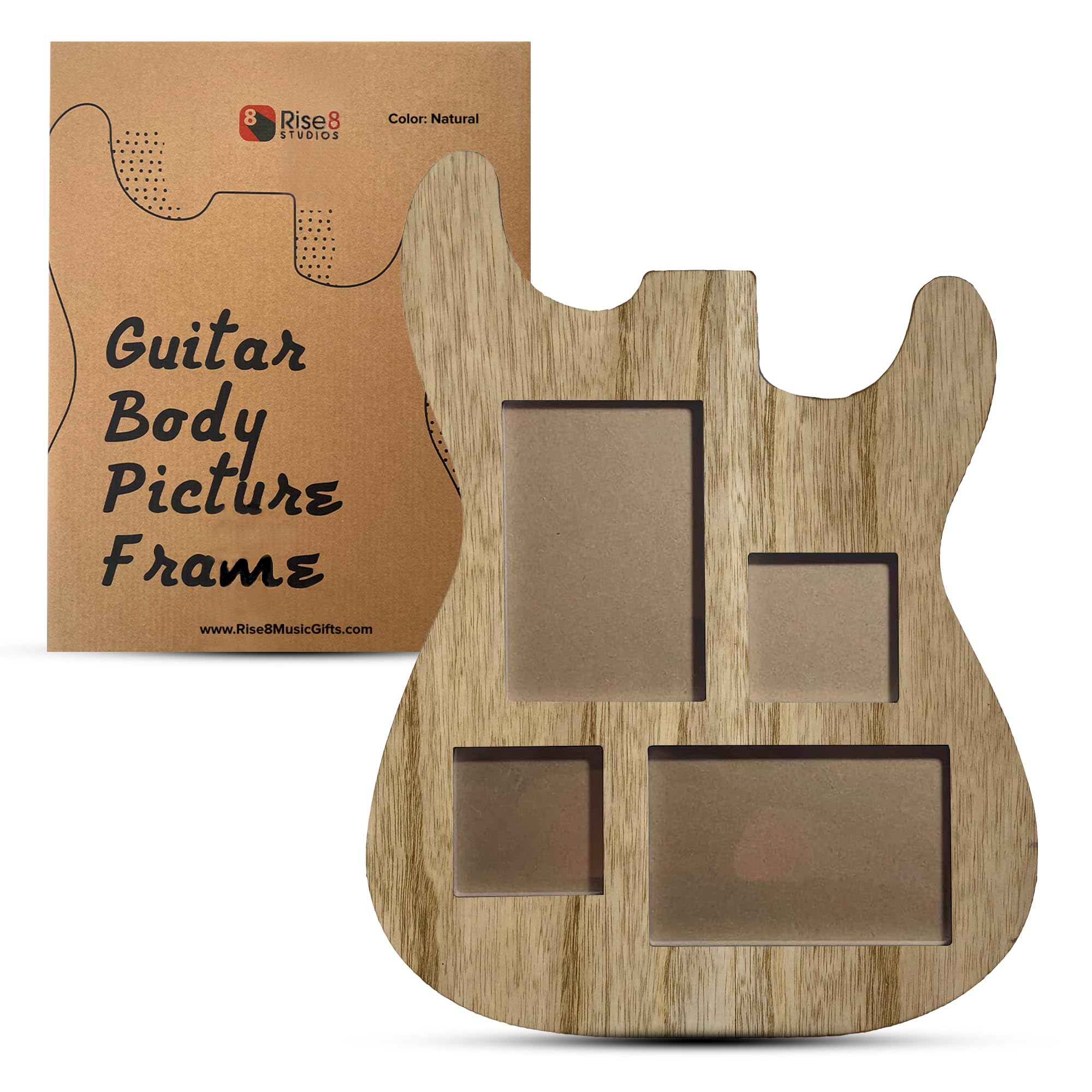 Rise8 Studios Guitar Body Shaped Music Picture Frame for 4x6 and 3x4 Photos (Natural Wood Color)