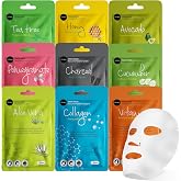 Celavi Korean Face Mask Sheet Set, Facial Spa Masks, 9 Pack | Nine essence formulas, one of each. Tea tree, honey, avocado, collagen, aloe vera, vitamin C and more.
