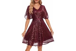 Wedtrend Women's Sparkly Sequin Dress Bat Sleeves Cocktail Dress Glitter Club Dress