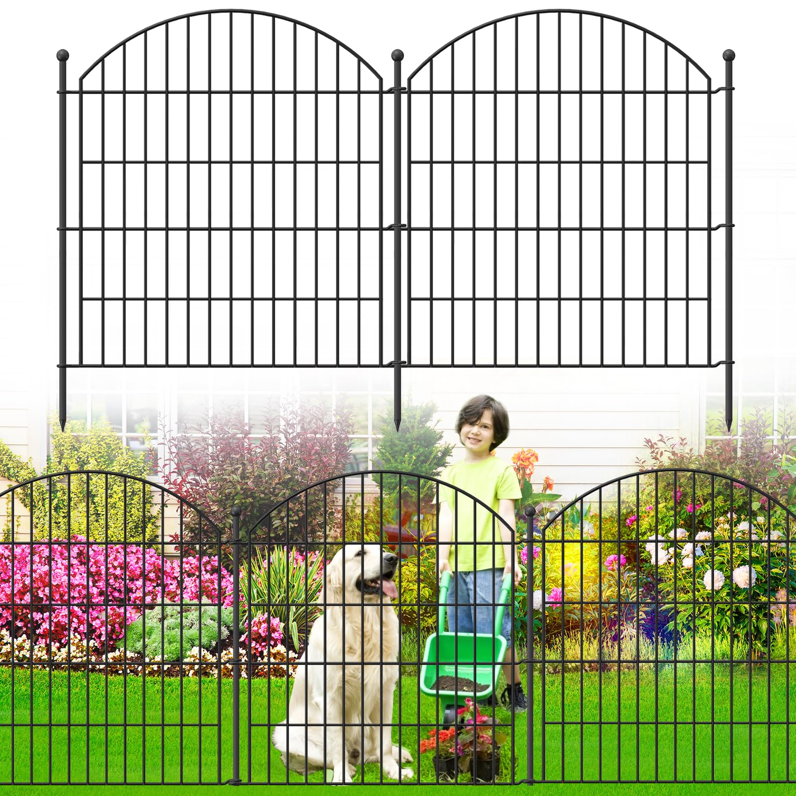 Decorative Garden Fence 32in (H) x24ft (L), 10 Pack No Dig Fence Animal Barrier for Dog, Arched Flower Bed Edging, Wire Border Panel Fencing for Yard Patio Outdoor Decor Image