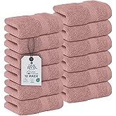DAN RIVER 12-Pack Premium 100% Cotton Dusty Rose Face Towels for Bathroom - Reusable Face Wash Cloths for Showering 12x12 Inches - 550 GSM Super Soft & Absorbent Luxury WashCloths for Body, Spa & Gym