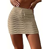 SHENHE Women's Swimsuit Beach Skirt Hollow Out Drawstring Tie Front Bikini Crochet Cover Up Skirt Sarong