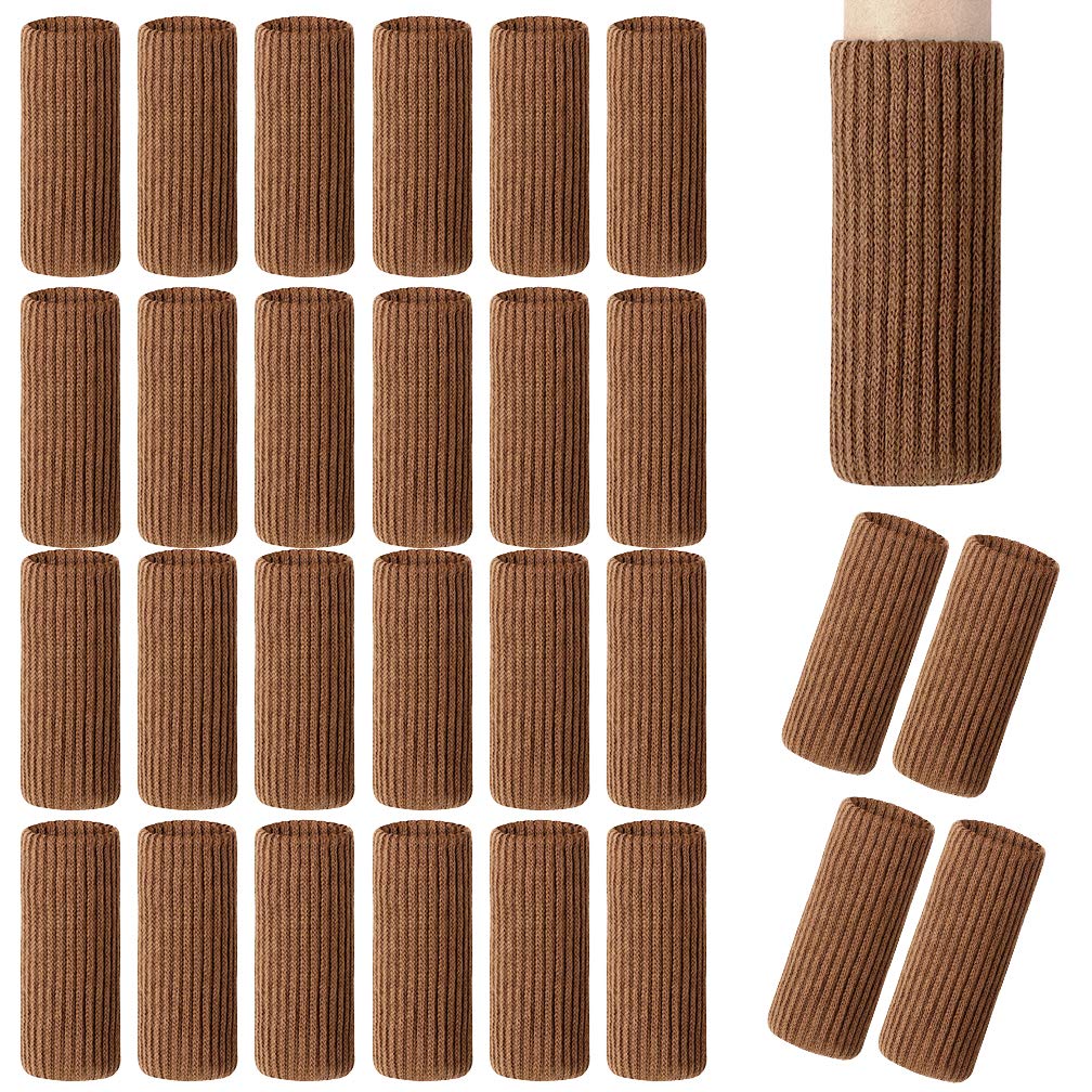 28 Piece Brown Furniture Socks, SACONELL Polyester Chair Leg Socks Floor Protector Elastic Knit Floor Furniture Feet Covers Pads, Fit Chair Leg Girth 1-1/2 to 2-1/4 inches