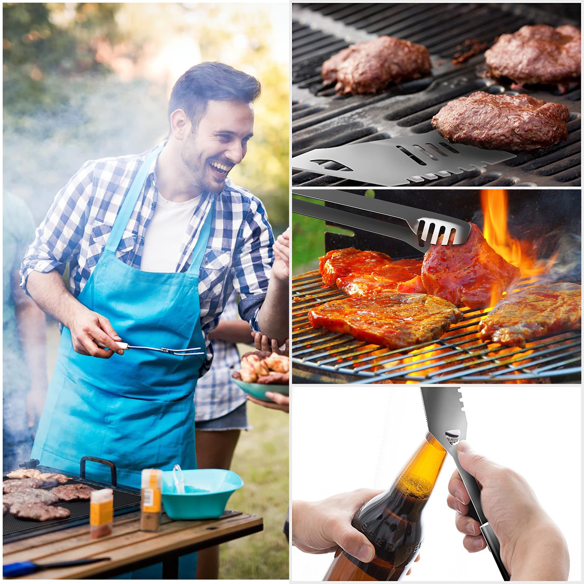 Home-Complete 18-piece BBQ Grill Set, 16-pc Stainless Steel Barbecue Tools Kit with Aluminum Case and 2-pack BBQ Grill Mats