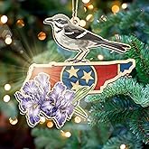 FLAGWIX Tennessee Gifts for Women Men - Suncatcher Tennessee Ornaments, State Decor for Home with Mockingbird and Purple Iris, Artistic Hanging - Souvenir Gifts for Friend Family