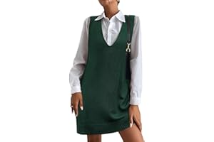 HOTOUCH Women Sweater Vest Oversized V Neck Sleeveless Knit Pullover Ribbed Vest Dress with Pockets