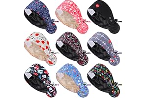 Jamntower 9 Pcs Satin Lined Nurse Cap Adjustable Working Cap with Button and Sweatband Cotton Working Hats Surgical Caps for Women CNA Week Scrubs Nurse Hats for Women Men Medical Doctor Multicolor