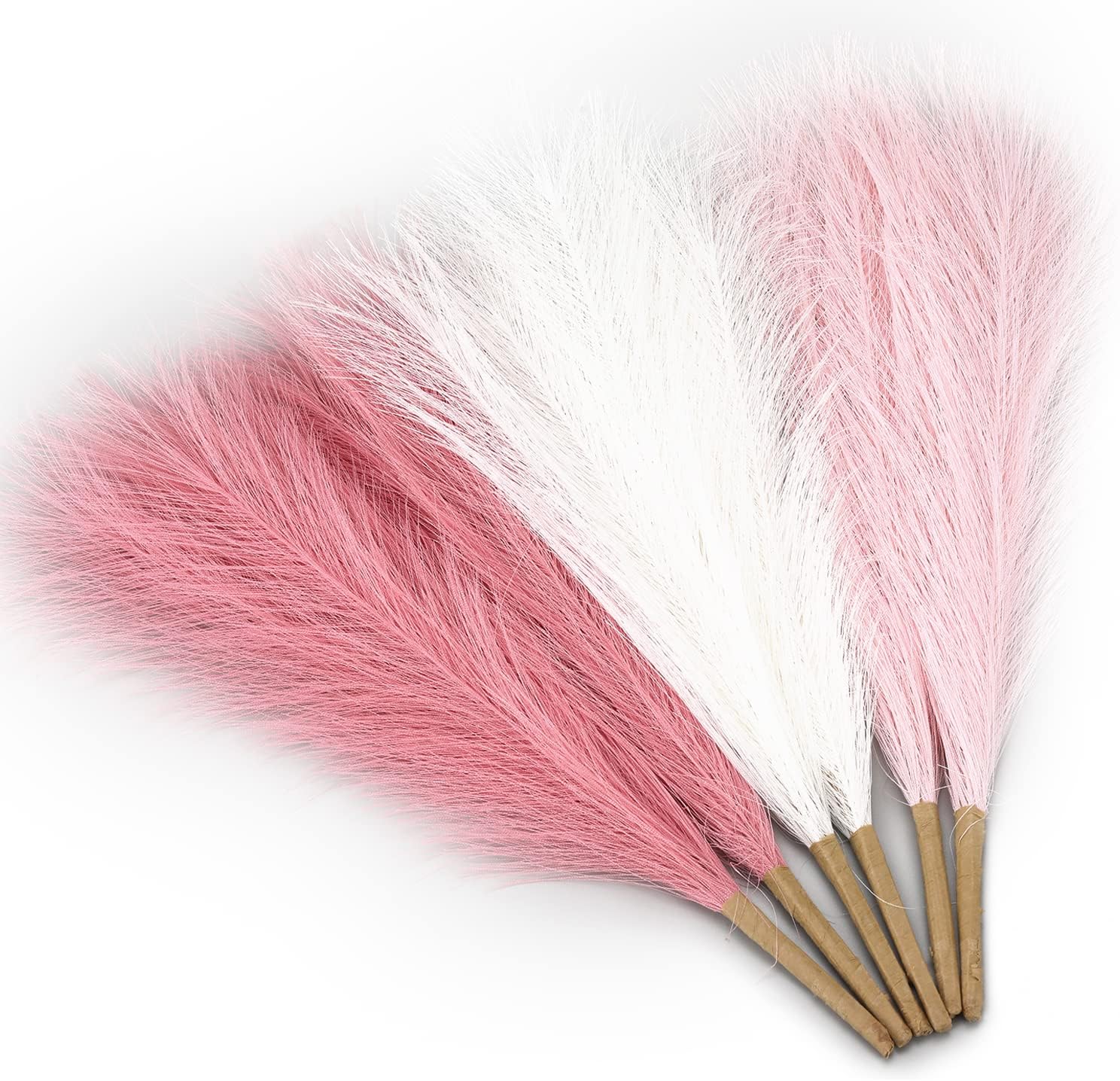Dried & Preserved Flora - Veneloo Pampas Grass Pink Decor 6pcs17.7 Inch, Faux Pampas Grass Light Pink Short Artificial Pompous Gras for Boho Small Vase Filler Home Wedding Birthday Party Decoration