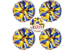 AUHOKY 4 Packs Metallic Cheerleading Cheer Pom Poms, Fluffy Cheerleader Pompoms with Finger-Friendly Ring, Cheering Pom poms for Squad Team Sports Game Dance Dress Party Kids Adults(Blue/Gold)