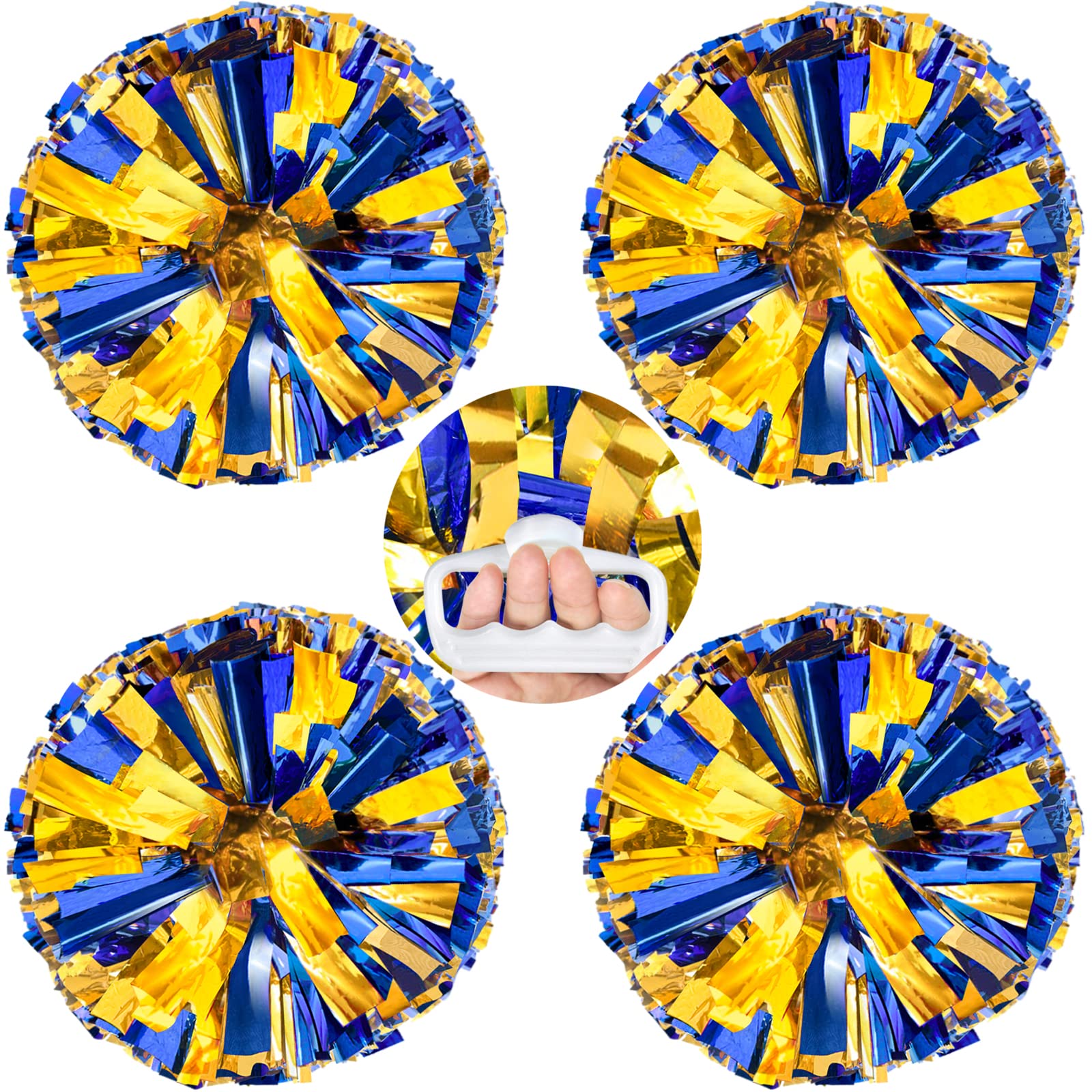 Photo 1 of AUHOKY 4 Packs Metallic Cheerleading Cheer Pom Poms, Fluffy Cheerleader Pompoms with Finger-Friendly Ring, Cheering Pom poms for Squad Team Sports Game Dance Dress Party Kids Adults(Blue/Gold)
