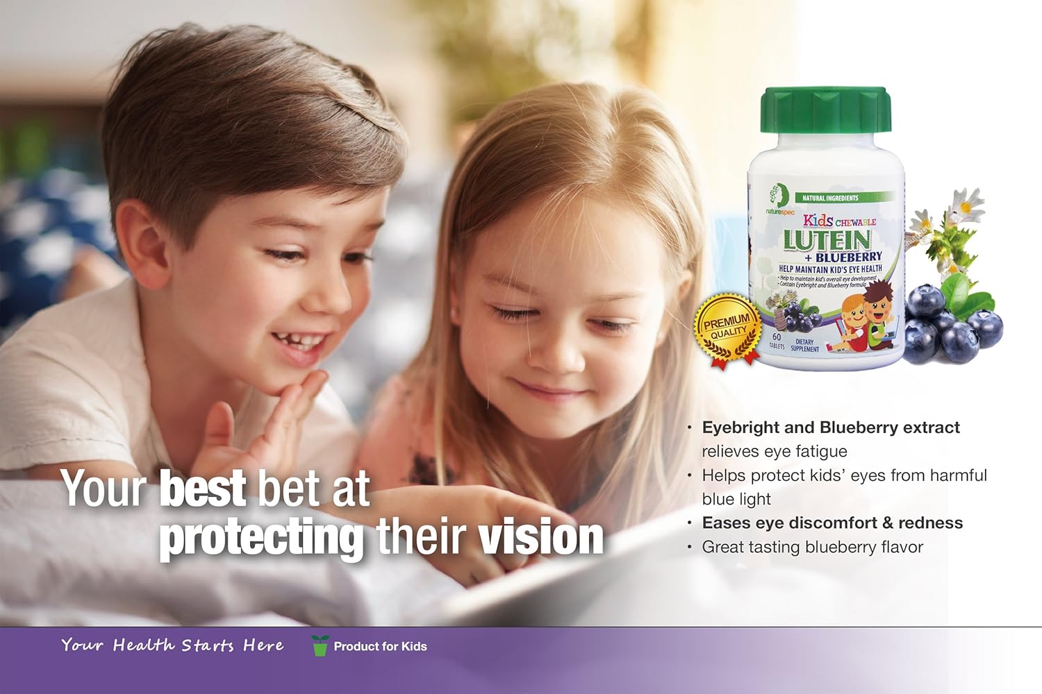 6 Bottle Nature Spec Kids Chewable Lutein eye supplement blueberry Zinc
